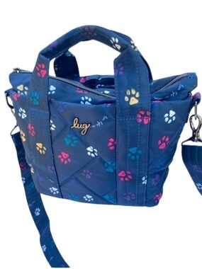 Lug Paw Print Nylon Crossbody Bag Blue Quilted Dog Cat Travel Tote Shoulder Bag